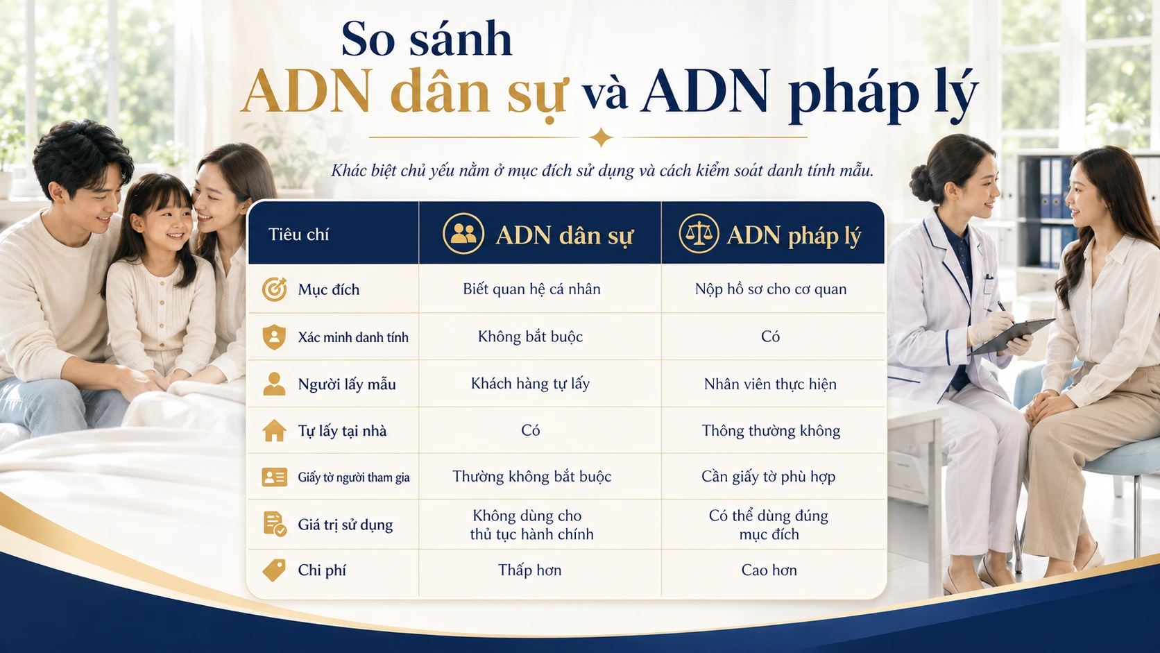 Minh họa cho so sánh nhanh xét nghiệm adn dân sự và pháp lý