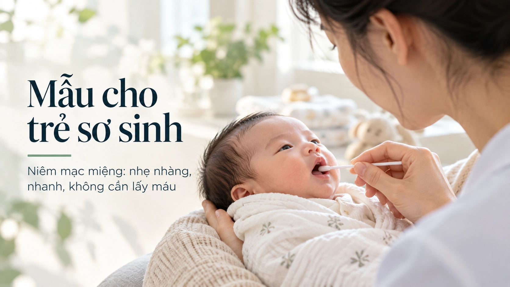 Lấy mẫu niêm mạc miệng nhẹ nhàng cho trẻ sơ sinh