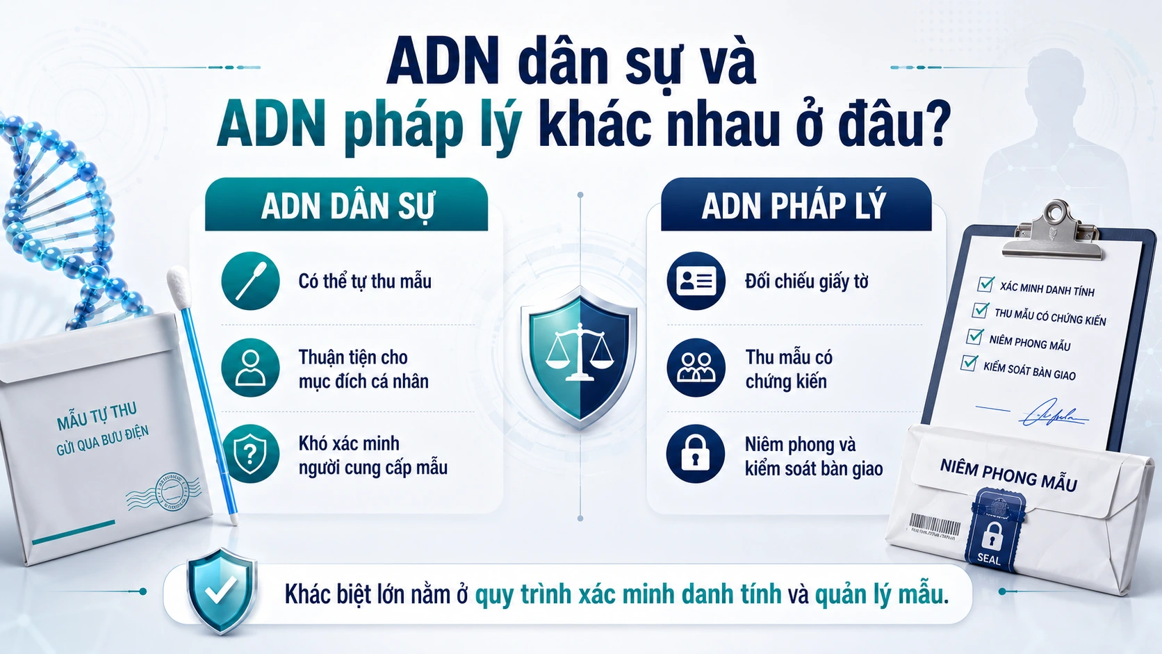 Điểm khác nhau giữa xét nghiệm ADN dân sự và pháp lý
