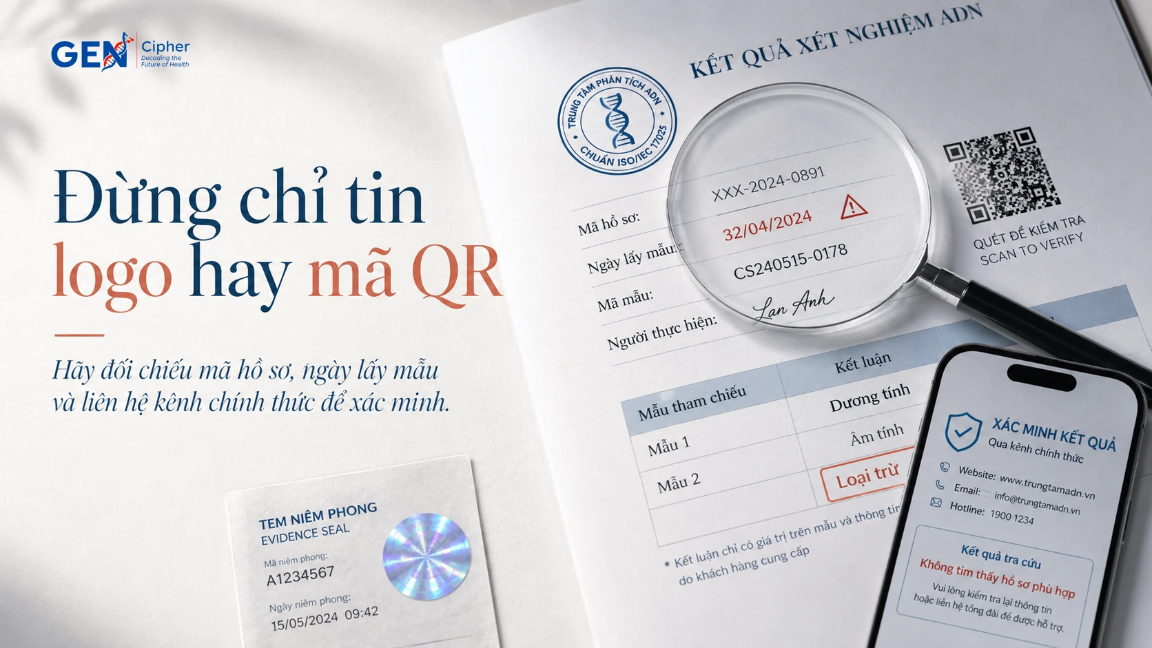 Không nên chỉ tin logo hoặc mã QR trên kết quả ADN