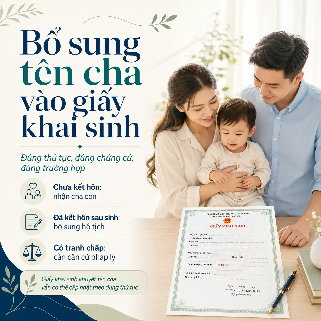 Thủ tục bổ sung tên cha vào giấy khai sinh: cần giấy tờ gì, làm ở đâu, có cần xét nghiệm ADN?