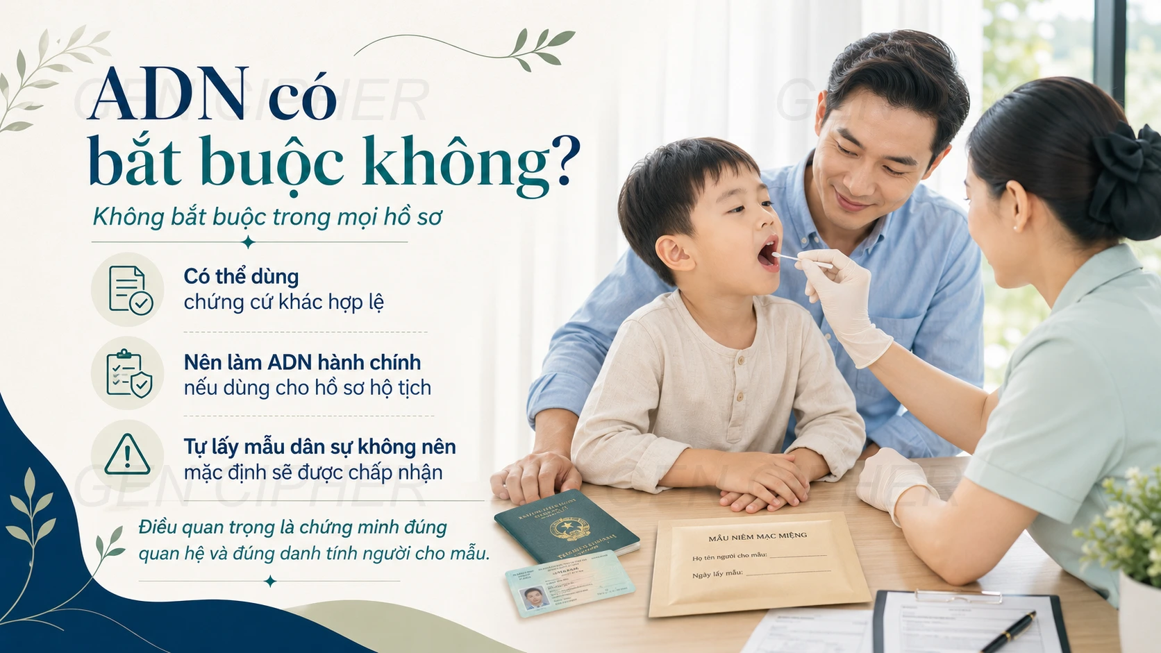 Minh họa cho việc xét nghiệm ADN không bắt buộc trong mọi hồ sơ