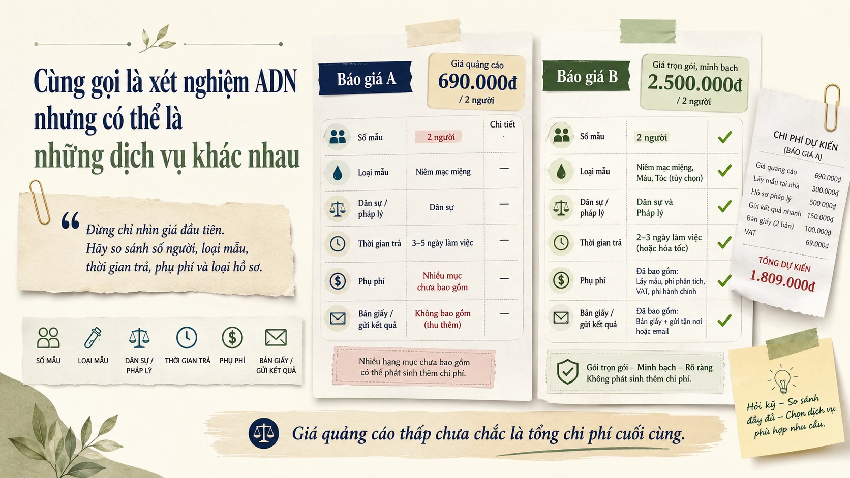 Các dịch vụ cùng gọi là xét nghiệm ADN có chất lượng khác nhau