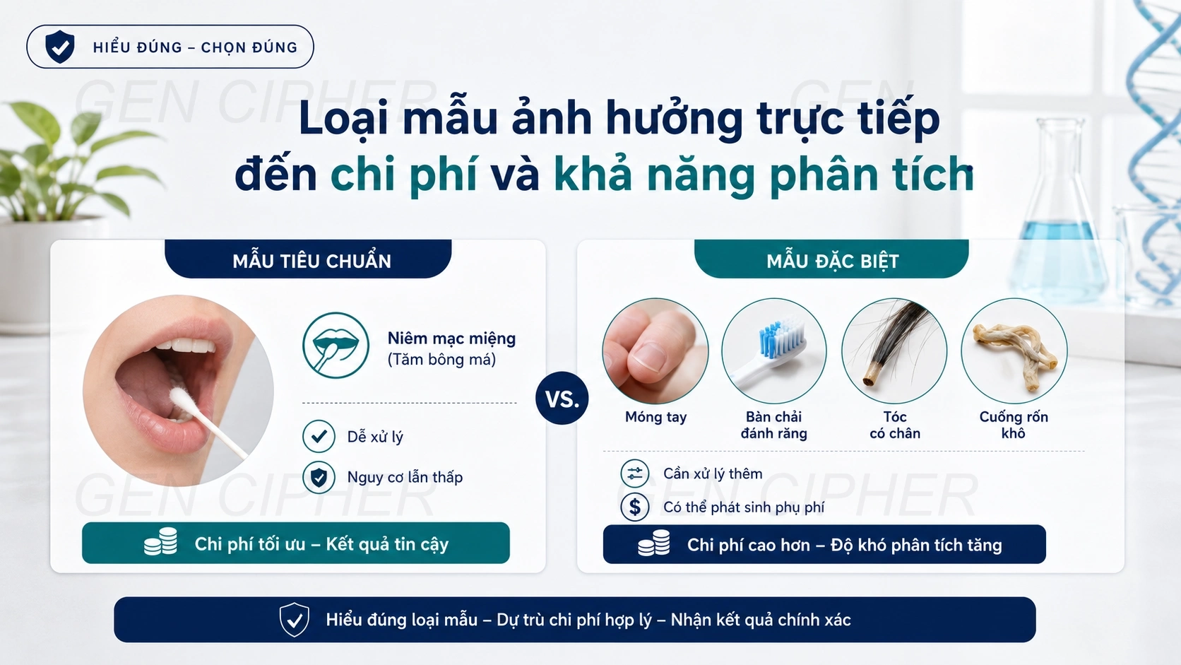 Loại mẫu ảnh hưởng chi phí và khả năng phân tích ADN