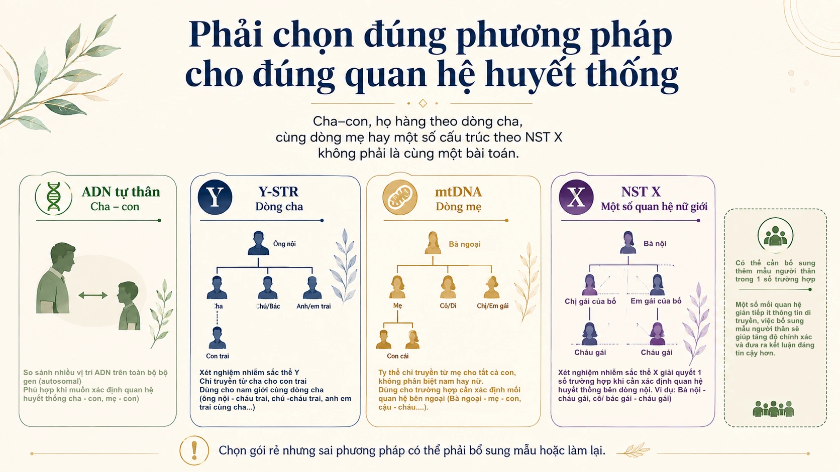 Chọn đúng phương pháp cho quan hệ huyết thống cần kiểm tra