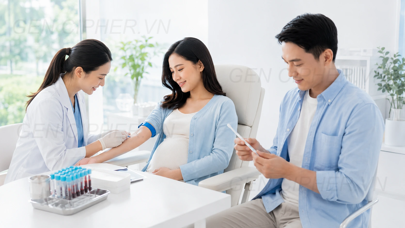 Thu máu mẹ để xét nghiệm ADN thai nhi không xâm lấn