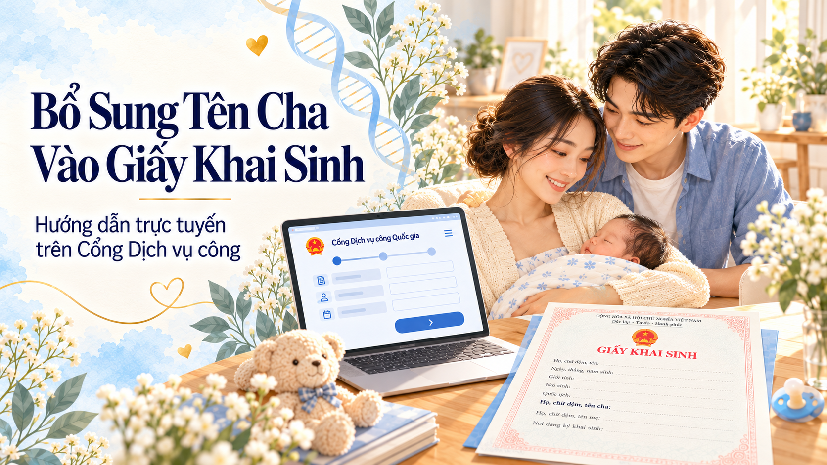 Bổ sung tên cha vào giấy khai sinh trực tuyến trên Cổng Dịch vụ công