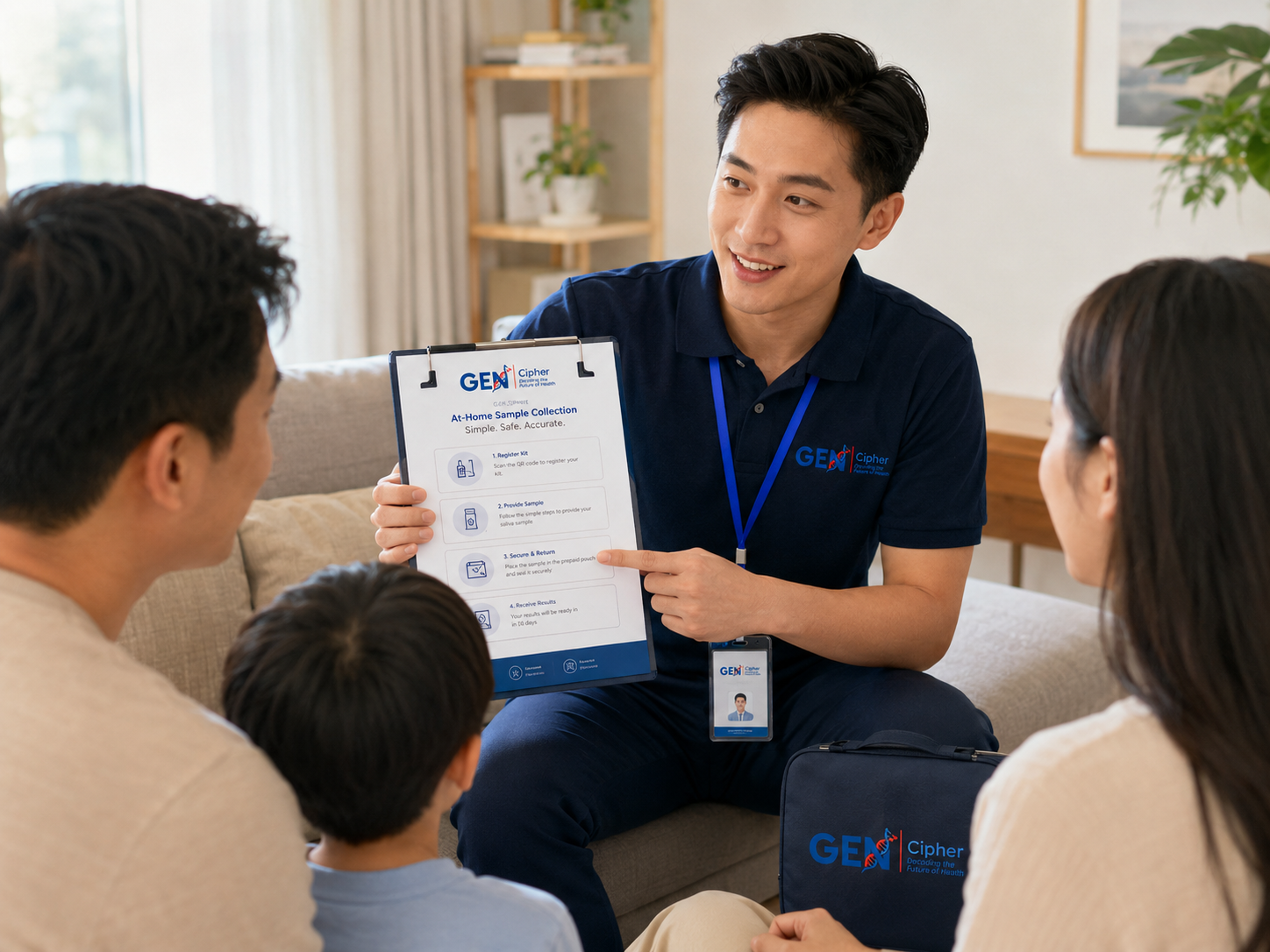 Nhân viên Gen Cipher bàn giao thông tin và mẫu xét nghiệm tại nhà