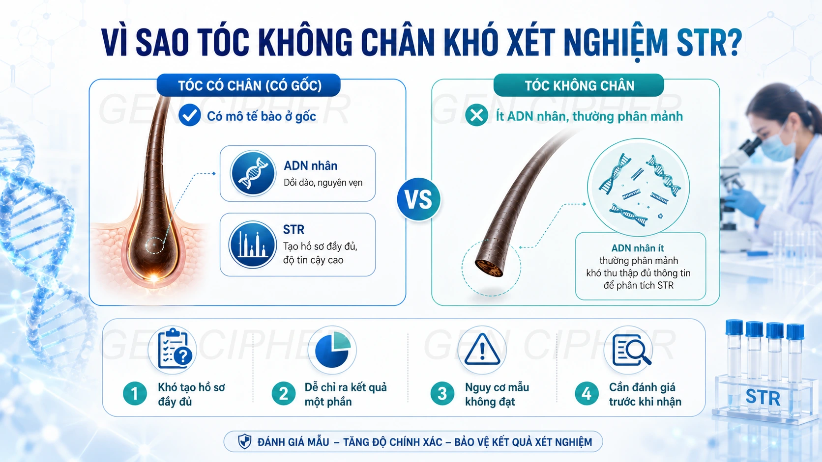 Minh họa cho vì sao xét nghiệm ADN cha con cần tóc có chân?