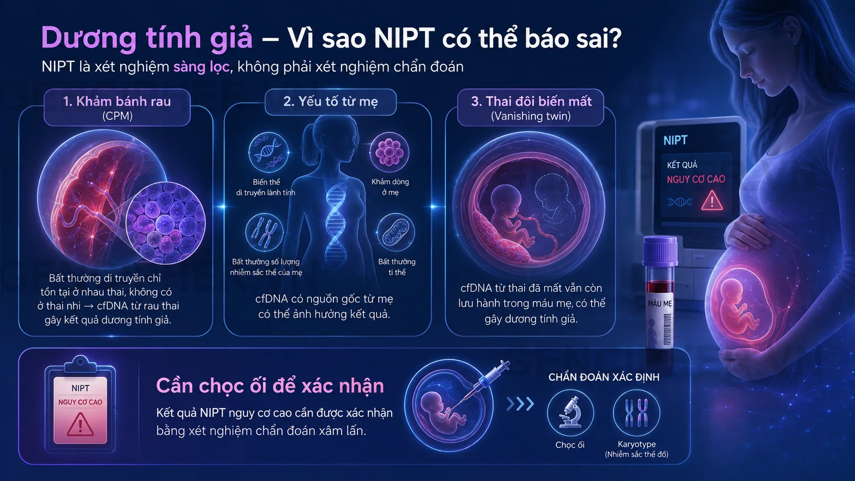 Minh họa 4. Tại sao NIPT rất chính xác nhưng cfDNA vẫn có giới hạn "Dương tính giả"?