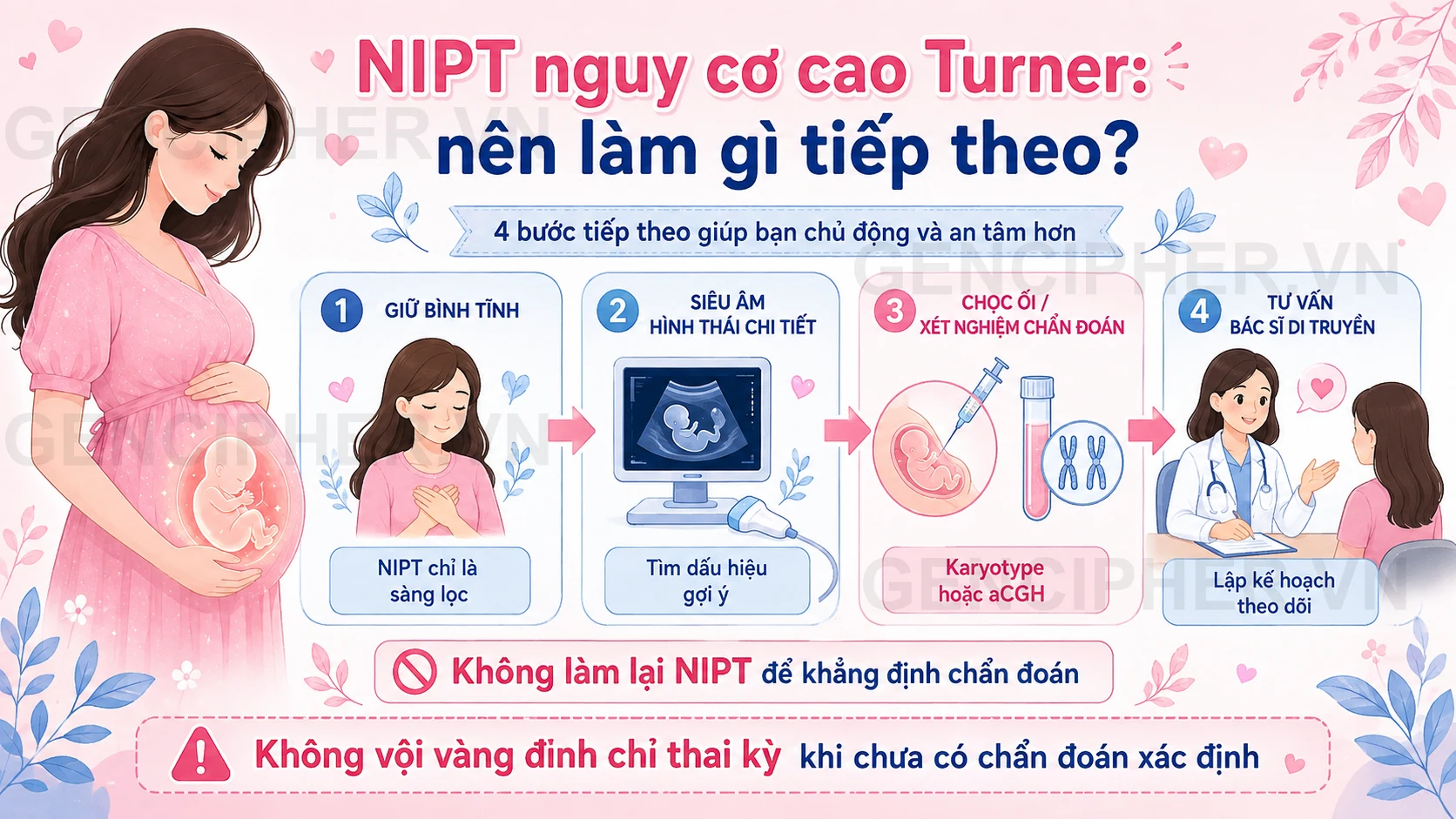 Minh họa các bước đánh giá khi NIPT báo nguy cơ cao Turner