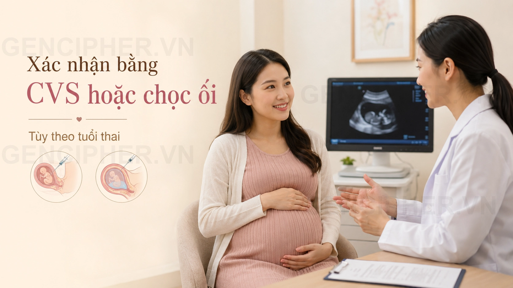 Minh họa Bước 5: Cân nhắc Sinh thiết gai nhau (CVS) hoặc Chọc ối
