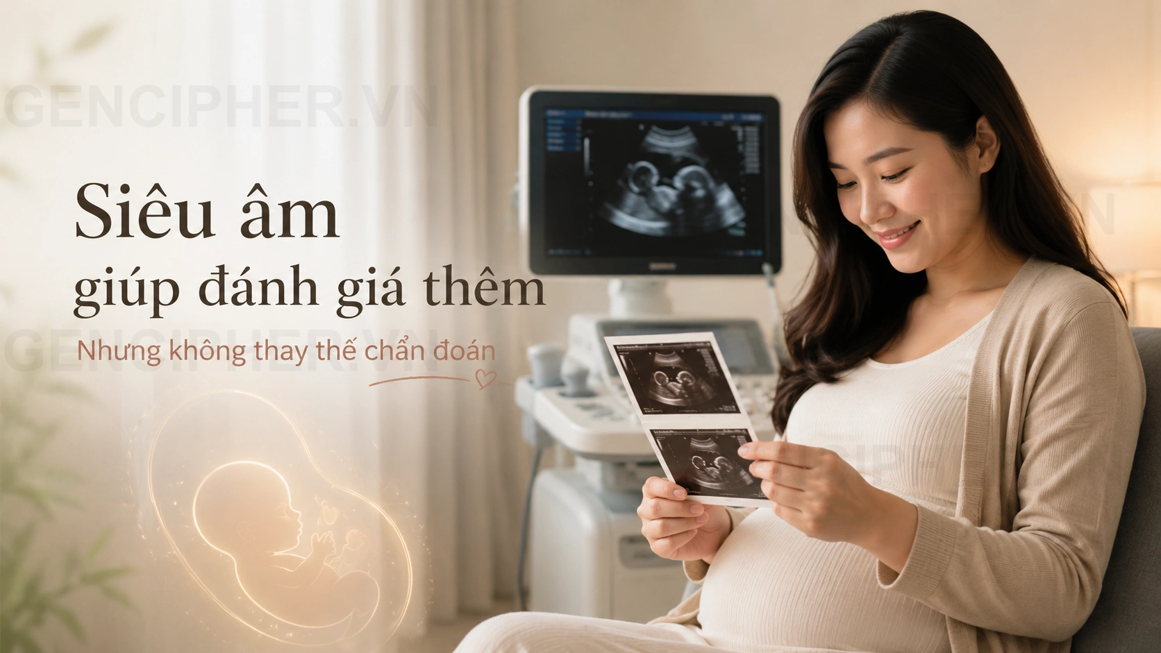 Minh họa Bước 4: Siêu âm thai vẫn cần thiết nhưng không thể thay thế chẩn đoán T21