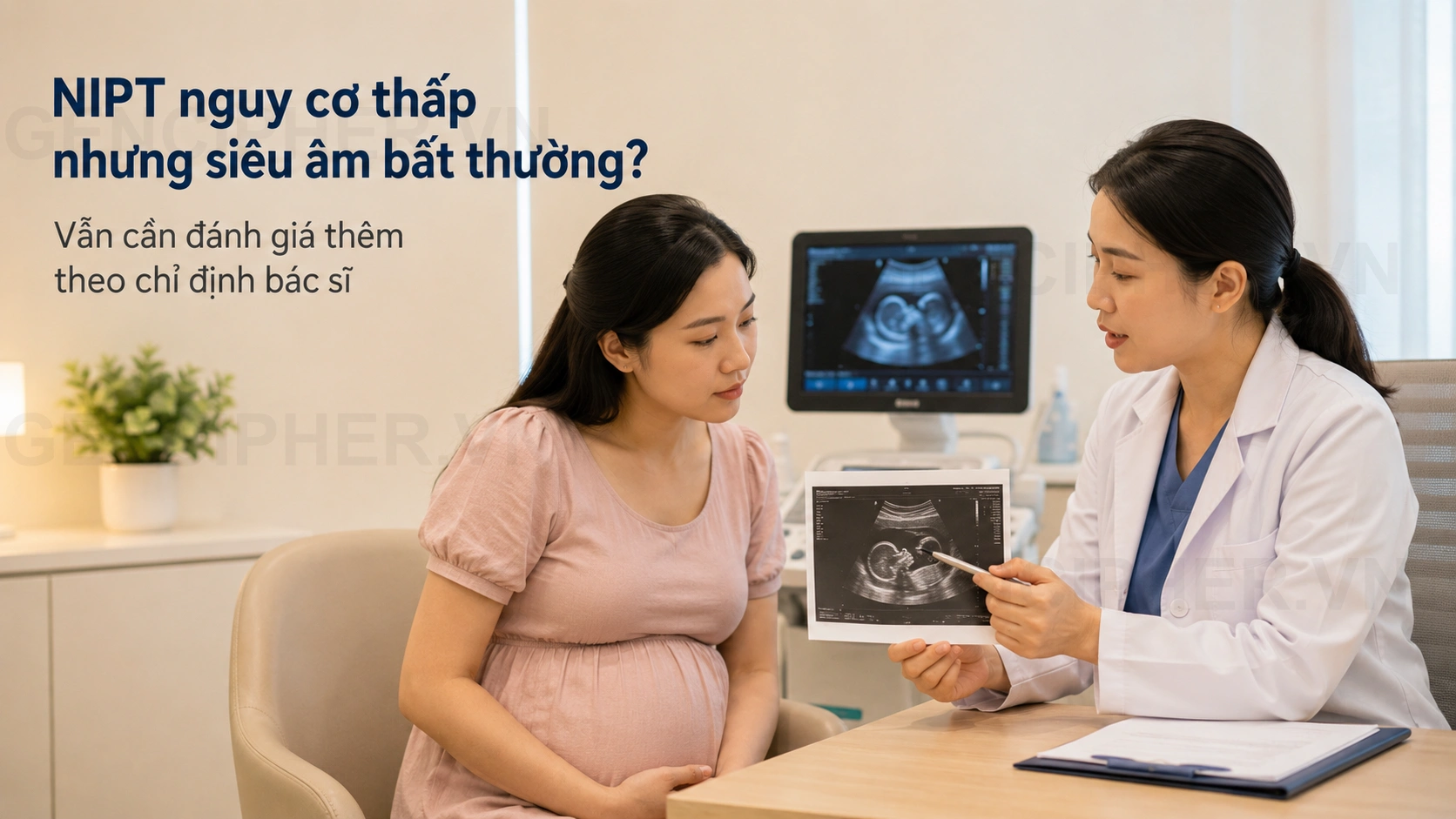 Minh họa 3. Khi NIPT nguy cơ thấp nhưng siêu âm có bất thường