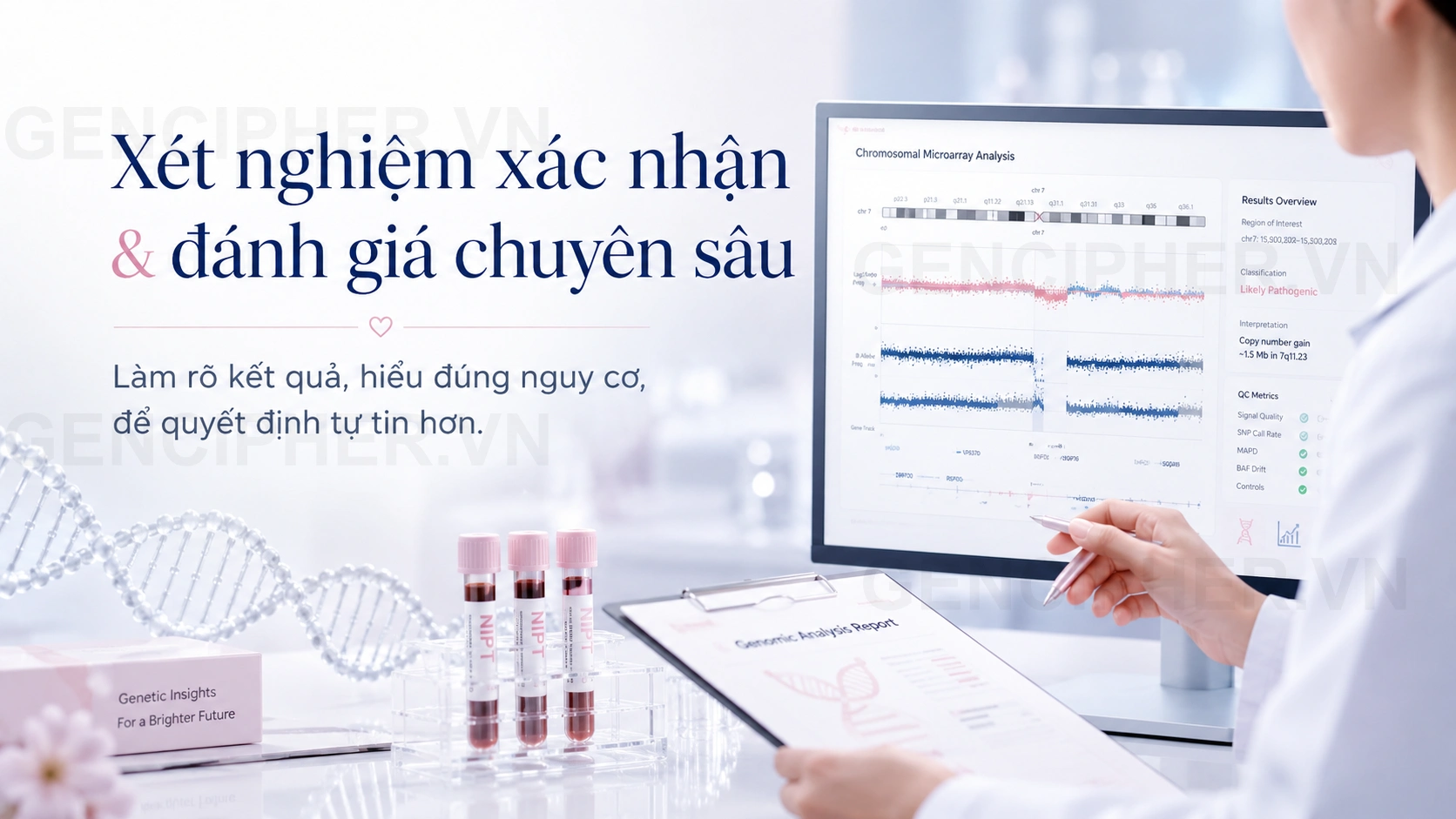 Minh họa 4. Nguyên lý NIPT sàng lọc Vi mất đoạn/Vi lặp đoạn & Giới hạn y khoa