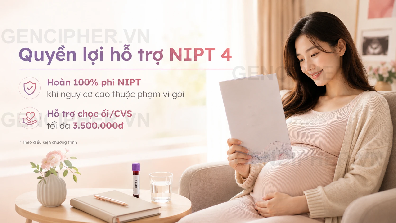 Minh họa Hoàn 100% phí NIPT khi nguy cơ cao thuộc phạm vi gói