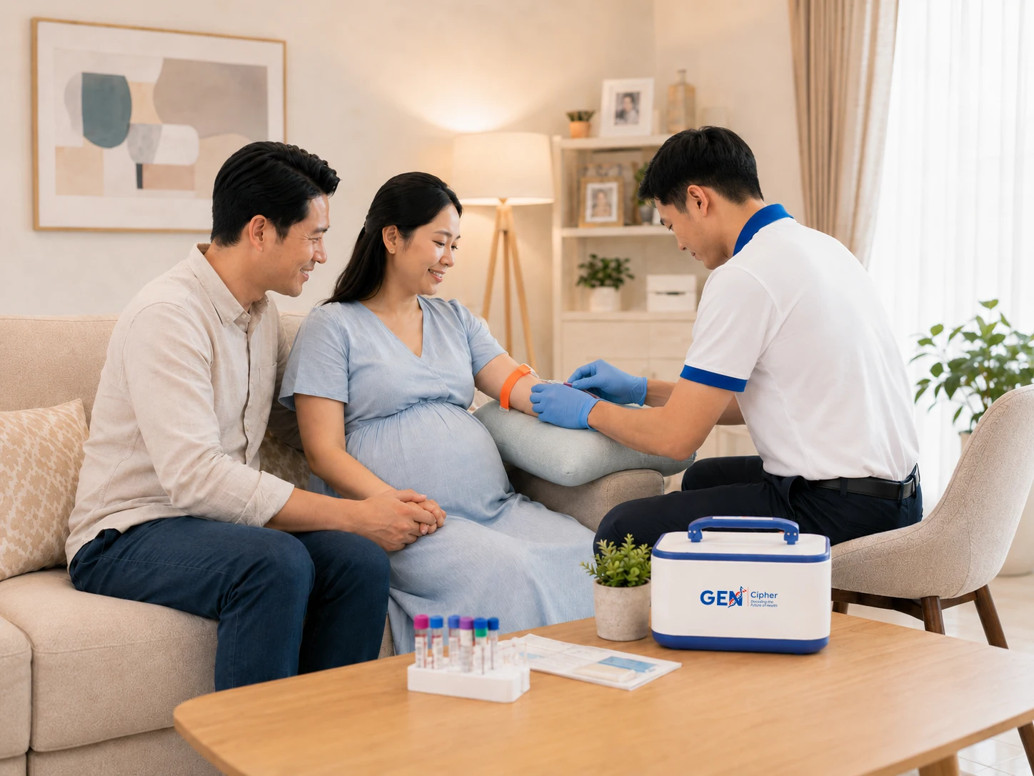 Nhân viên Gen Cipher lấy mẫu NIPT cho mẹ bầu tại nhà